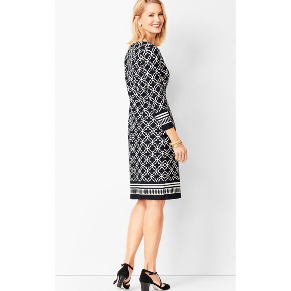 Talbots Geo Print Sheath Dress Women’s Sz 2 Stretch Ponte Career Party Casual - Picture 1 of 5